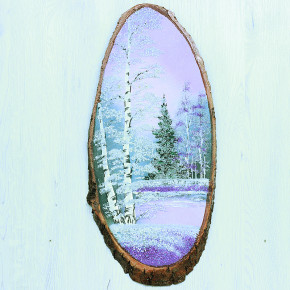 14160701 - Картина на спиле дерева русские березы 50 см зима