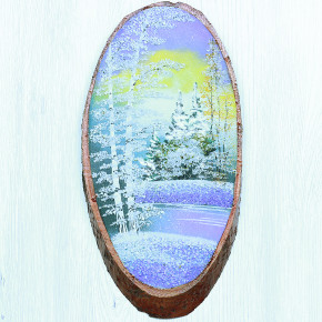 14160405 - Картина на спиле дерева утренний лес 35 см зима.